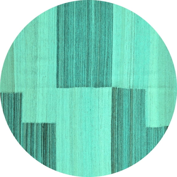 Ahgly Company Indoor Round Abstract Turquoise Blue Contemporary Area Rugs, 8' Round