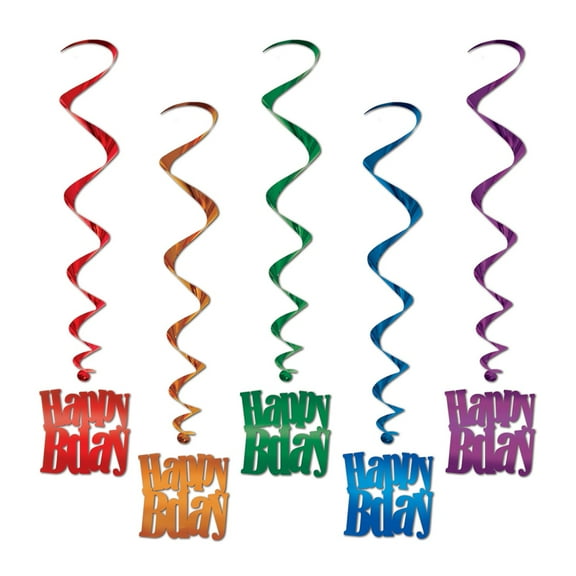 Party Central Club Pack of 30 Multi-Color Traditional 'Happy Birthday' Spiral Whirls 33"