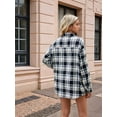 thumbnail image 6 of Women'S Button Down Flannel Shirts Shacket Long Sleeve Collared Business Casual Tops Work Blouses Black & white L, 6 of 8
