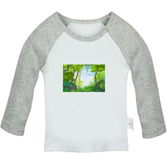 Nature Pattern Jungle T shirt For Baby, Newborn Babies T-shirts, Infant Tops, 0-24M Kids Graphic Tees Clothing (Long Gray Raglan T-shirt, 0-6 Months)