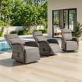 thumbnail image 2 of POCASSY Outdoor Swivel Recliner Chairs Set of 3, Brown Wicker Recliner Patio Swivel Chair with Adjustable Reclining Back and Lifting Footrest for Porch Pool Deck, Gray Cushion, 2 of 10