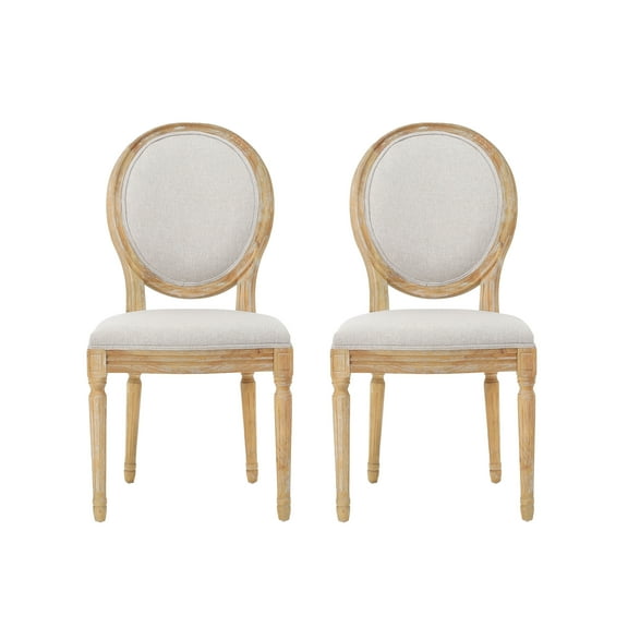 GDF Studio Phinnaeus Indoor French Country Fabric Dining Chairs, Set of 2, Beige and Natural