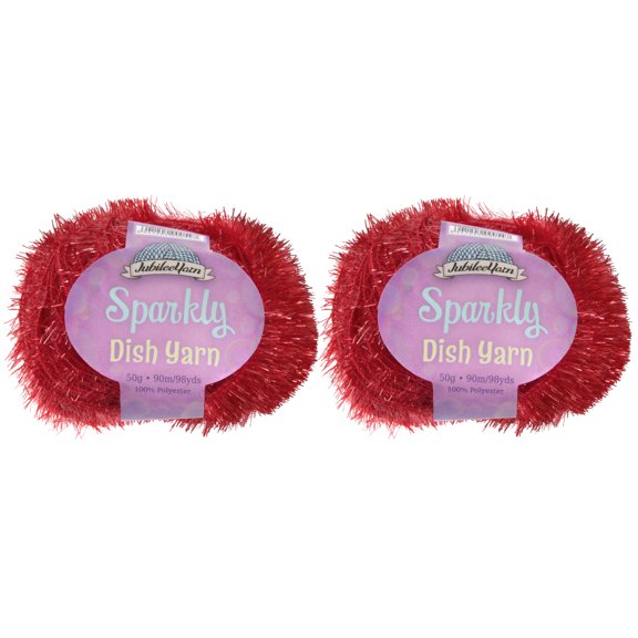 JubileeYarn Sparkle Dish Scrubby Yarn - Worsted Weight - 50g/Skein - 101 Red - 2 Skeins