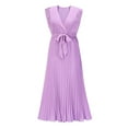thumbnail image 1 of Vestido de playa plisado de gasa para mujer - Manga con volantes, corte ajustado, color liso, tallas S-XXL, para fiestas de verano/bodas, largo 140 cm, 1 of 4