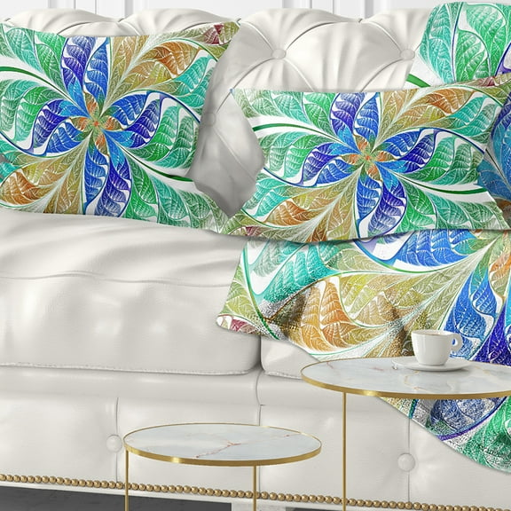 Designart Light Blue Fractal Stained Glass - Abstract Throw Pillow - 12x20