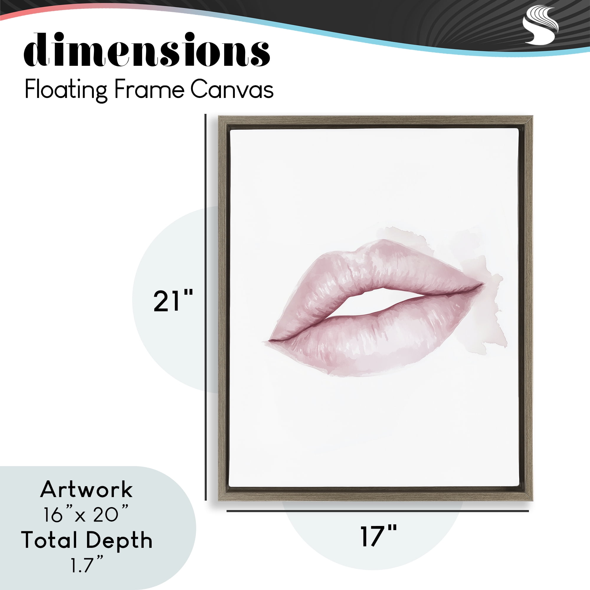Pink Lips Watercolor Brown Framed Floater Canvas Wall Art, design by Christine Simpson Art
