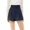 thumbnail image 6 of INSPIRE CHIC Women's Elegant Bow Self-Tie Belt High Paper Bag Waist Pleated Shorts M Navy Blue, 6 of 9