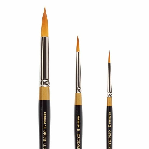 Kingart Original Gold, 9430 Round Floral Petal Series, Golden Taklon Artist Brush, Set of 3, All Ages
