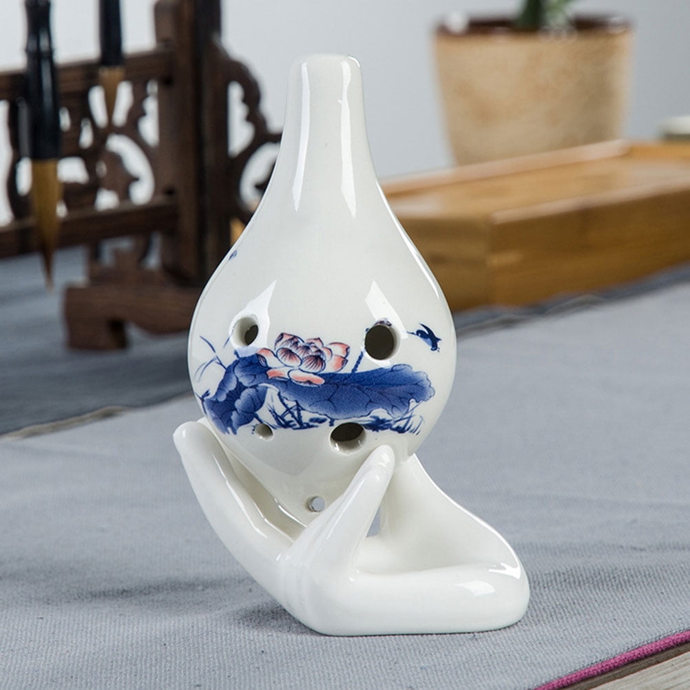 POPETPOP 6 Pcs Creative Ocarina Display Accessories Ceramic Base Holder Hand Shaped Collector for 6 Holes/12 Holes Ocarina Flute Musical Instrument Home Decoration (White)