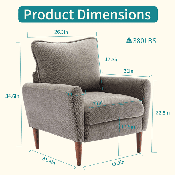CONCETTA Comfy Chair for Adults, Leisure Chair for Bedroom Living Room Dorm Rooms Flexible Reading Chair, Gray