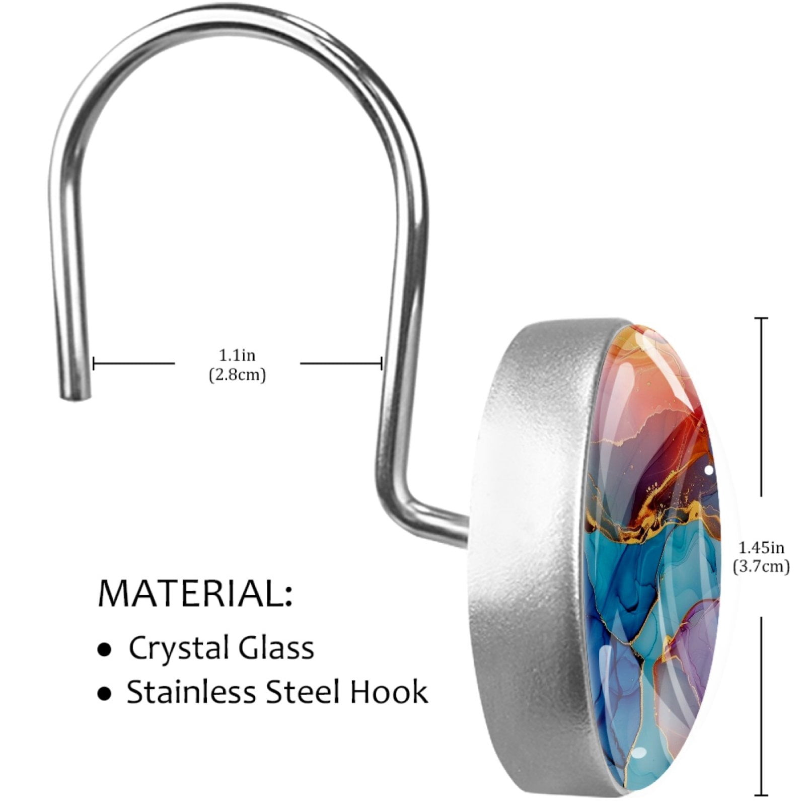HemaKayy 12 Pcs Decorative Marble Shower Curtain Hooks - Stylish Design, Rust Proof, Easy to Install, Durable - Easy Glide and Secure Fit - Perfect Home, Kitchen, Bathroom Decor - Colorful Gold