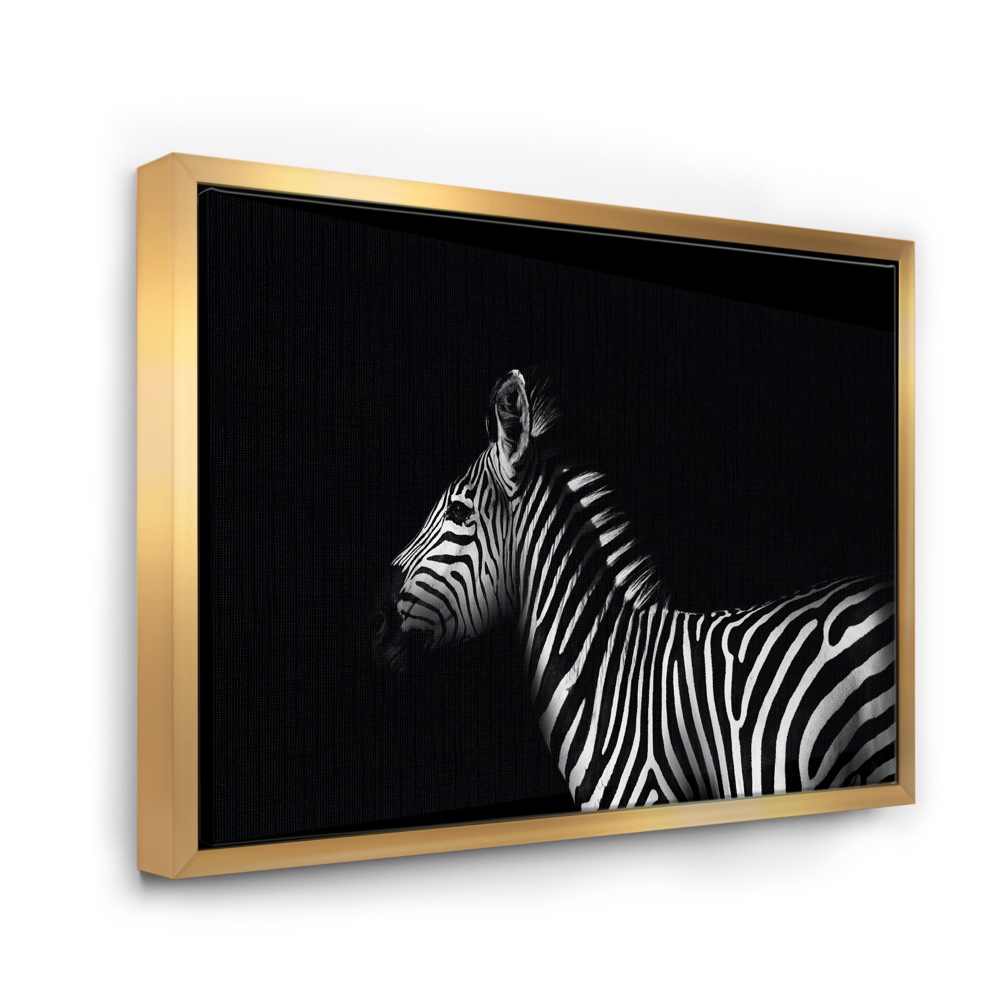 Sideview Of Zebra In White and Black 32 in x 16 in Framed Photography Canvas Art Print, by Designart
