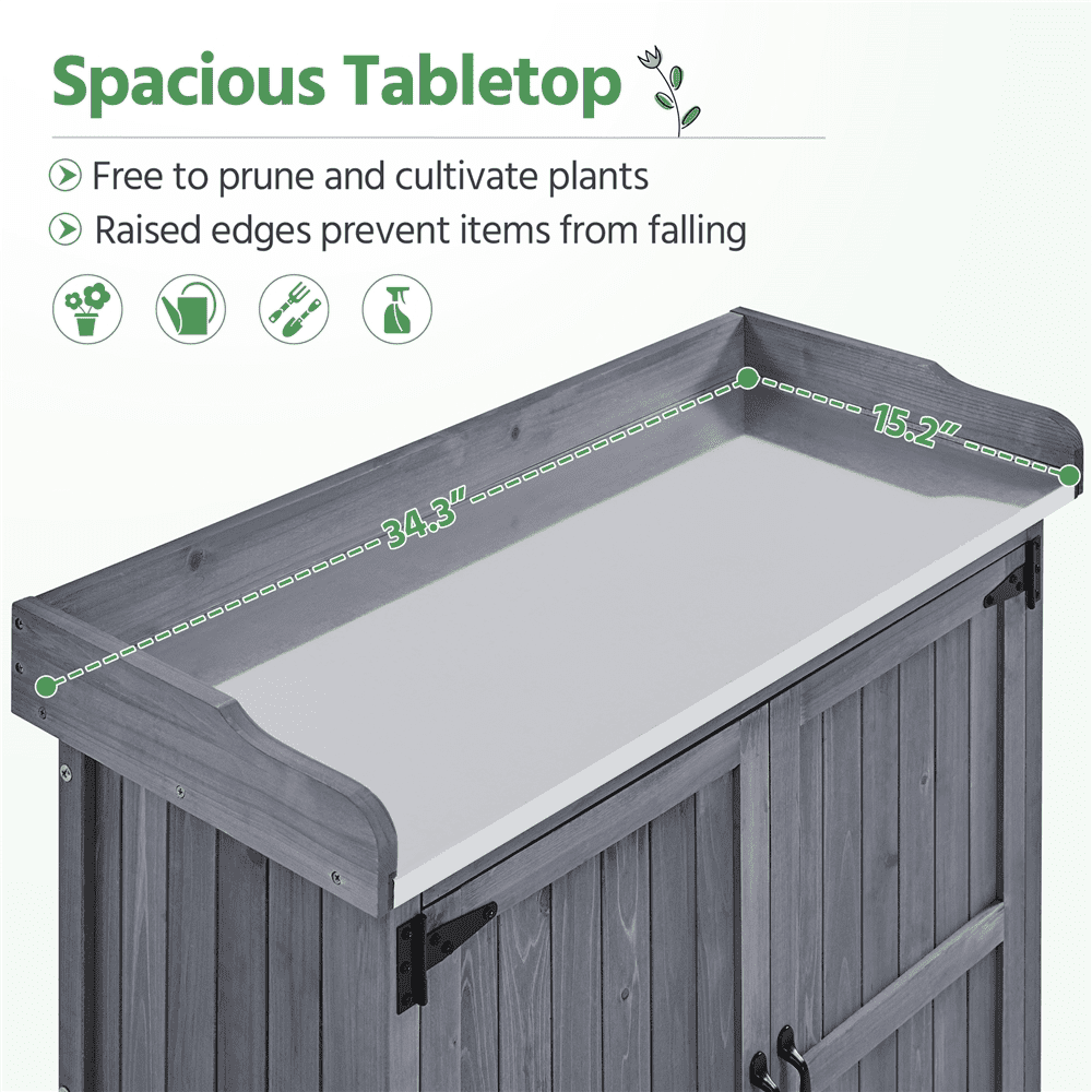 Renwick Rolling Garden Potting Bench Table with Locking Casters, Gray