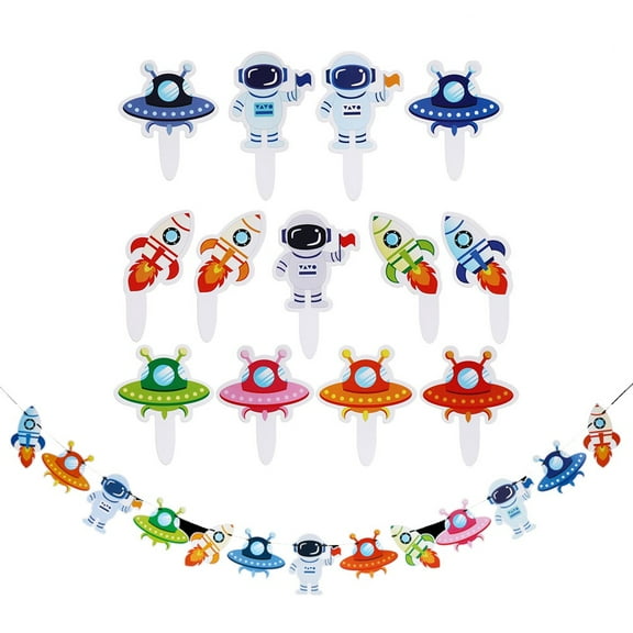 Niceauty 27Pcs Space Bunting Assorted Color Astronaut Party Flags for Indoor Outdoor Decor