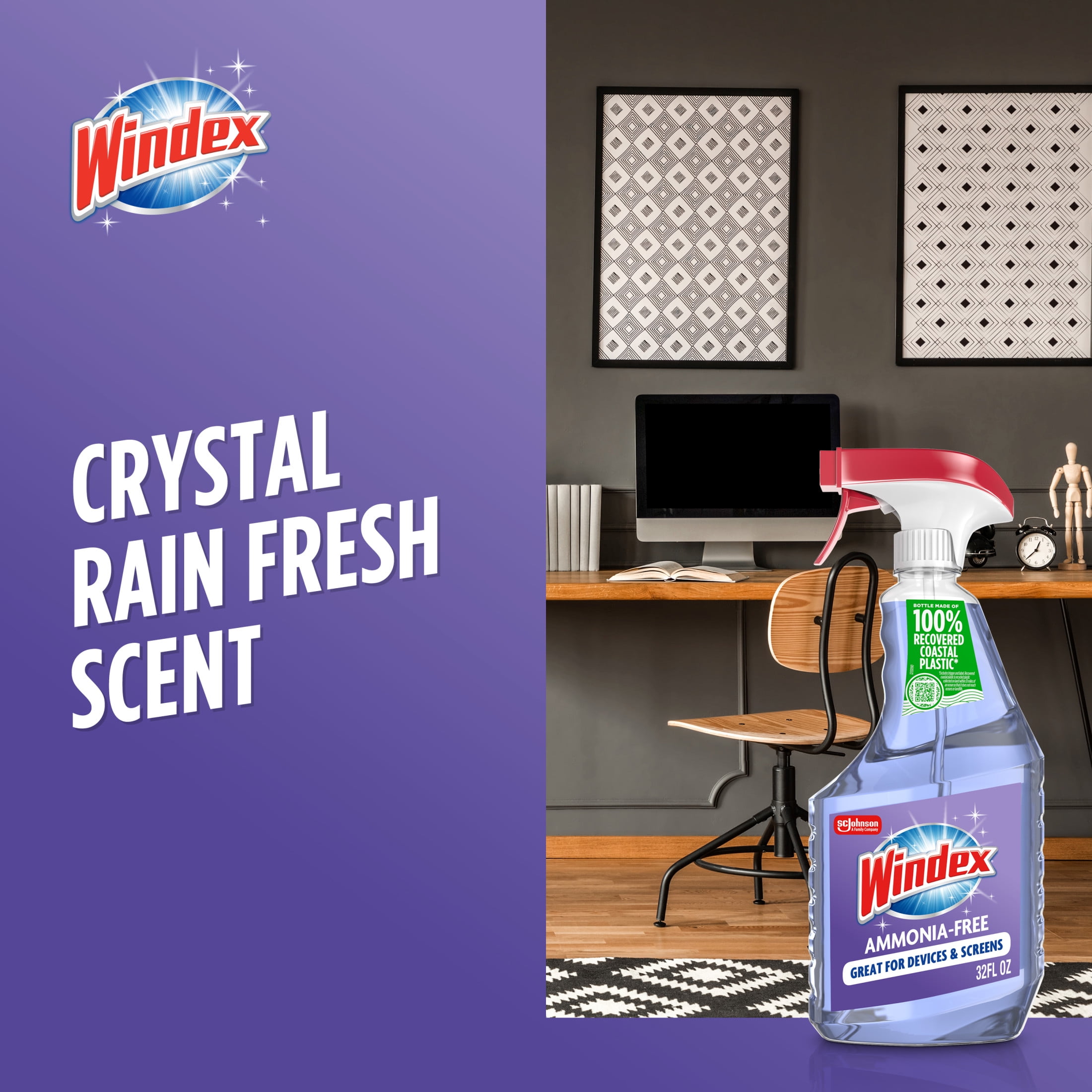(8 pack) Windex® Ammonia-Free Glass Window Cleaner, Spring Cleaning Supplies, Crystal Rain Scent, Spray Bottle, 32 fl oz