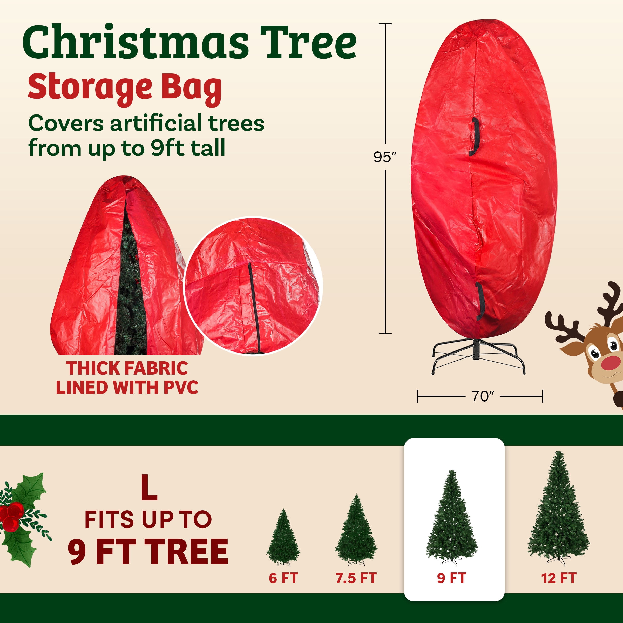 Elf Stor Christmas Tree Storage Bag for up to 9 Ft Artificial Trees, Red