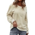 thumbnail image 5 of TWZH Women Buttons Decor Crew Neck Solid Patchwork Sweatshirt Top, 5 of 7