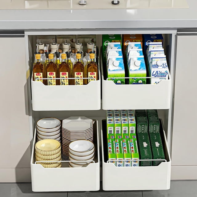 Heavy-Duty Pull-Out Cabinet Organizer for Kitchen – Smooth Sliding Drawer, Multi-Functional Metal Rack for Under basin, Pantry & Bathroom – Tool-Free Install, White – 20" Width