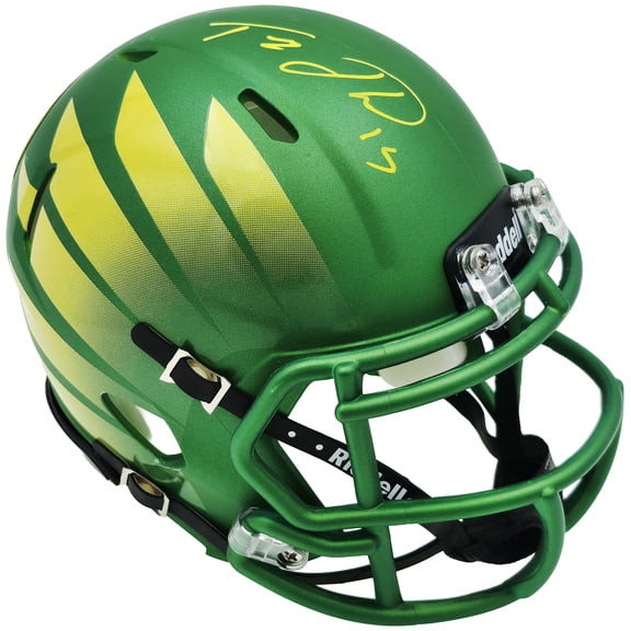 Tez Johnson Autographed Oregon Ducks Green Speed Mini Helmet JSA Witness Stock #256799
