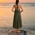 thumbnail image 5 of Women's Halter Maxi Dress, Sexy Backless Cotton Linen Long Dresses, Loose Fit Pleated Front Summer Beach Vacation Boho Sundress, 5 of 8