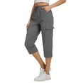 thumbnail image 2 of Cargo Capri Pants for Women Casual Summer Drawstring Elastic Waist Quick Dry Hiking Capris with Pockets, 2XL, 2 of 7