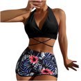 thumbnail image 1 of Conjuntos de bikinis con estampado de contraste de cuello halter y cintura alta dividida para mujer OAVQHLG3B Store lin121212, 1 of 3
