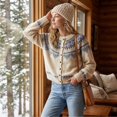 thumbnail image 5 of Textilo Fair Isle Sweaters for Women Long Sleeve Crewneck Button Up Sweater Ribbed Knit Geometric Pattern Coat Trendy Fall Winter Cute Fashion Lightweight Outfits,Beige M, 5 of 7