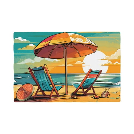 

Table Placemats Set of 4 - Vintage Beach Sunset 12x18 In Faux Linen Double Heat Resistant Place Mats Cloth Indoor/Outdoor Placemats Washable Table Mats for Dining Kitchen Party