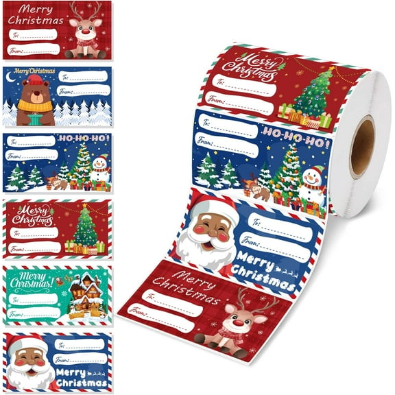 500 PCS Christmas Gift Tags, Self-Adhesive Holiday Present Labels 2.95x1.6 Inch, Festive Name Stickers for Gifts Wrapping, Xmas Decorations for Women Men Kids
