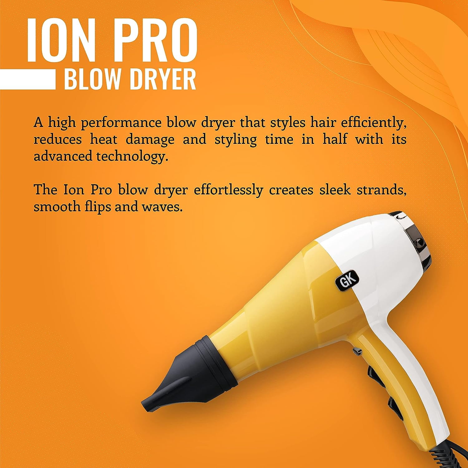 GK Hair Global Keratin Ion Pro Blow Dryer Professional Salon Grade 2 Speed & 3 Heat Settings, Cool Shot Function Blowdry Hairdryer for All Hair Types US Plug