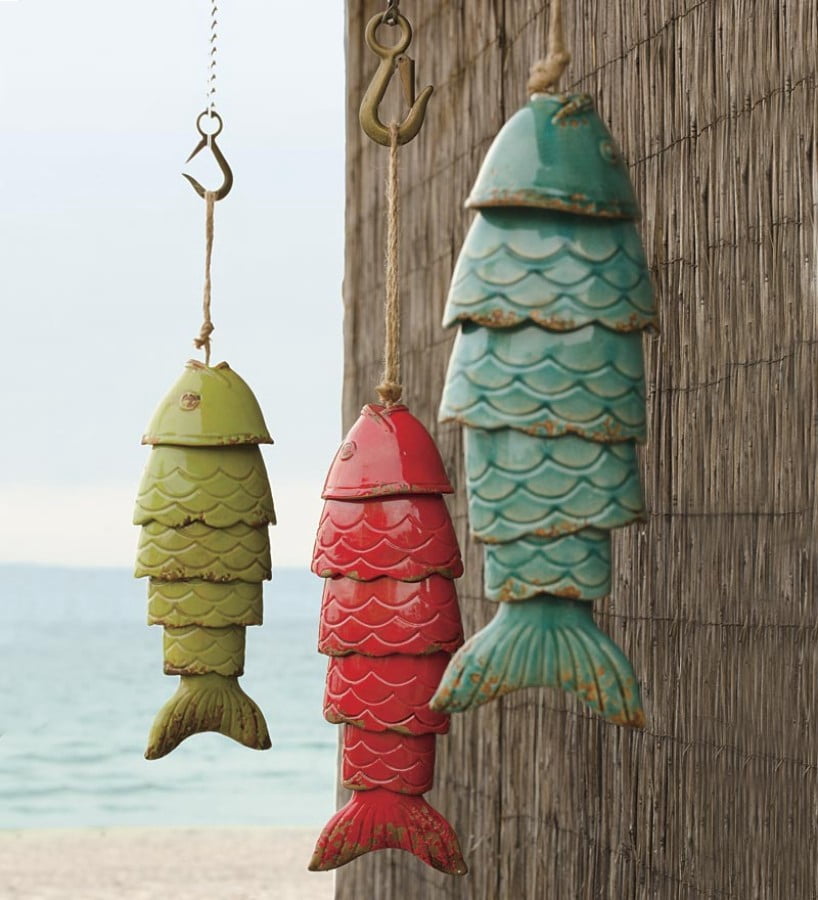 Wind & Weather Colored Porcelain Koi Fish Wind Chime - Red