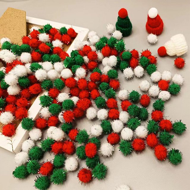 Pompones de peluche esponjosos con purpurina de 10/20/30 mm para decoración navideña, bolas de peluche con destellos de alambre dorado, materiales de bricolaje para niños hechos a mano, 100 unidades