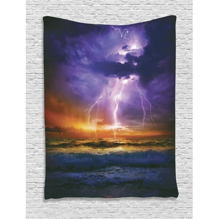 Bedroom Accessories Decor Lake House Decor Wall Hanging Tapestry, Epic Lightning And Storm On The Sea Wave Horizon Bad Weather Atmosphere Home Decor, Bedroom Living Room Dorm Accessories, By Ambesonne ()