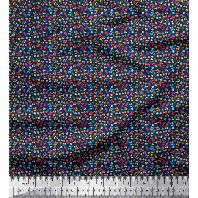 Soimoi Georgette Viscose Fabric Leaves & Floral Artistic Print Fabric by Yard 42 Inch Wide