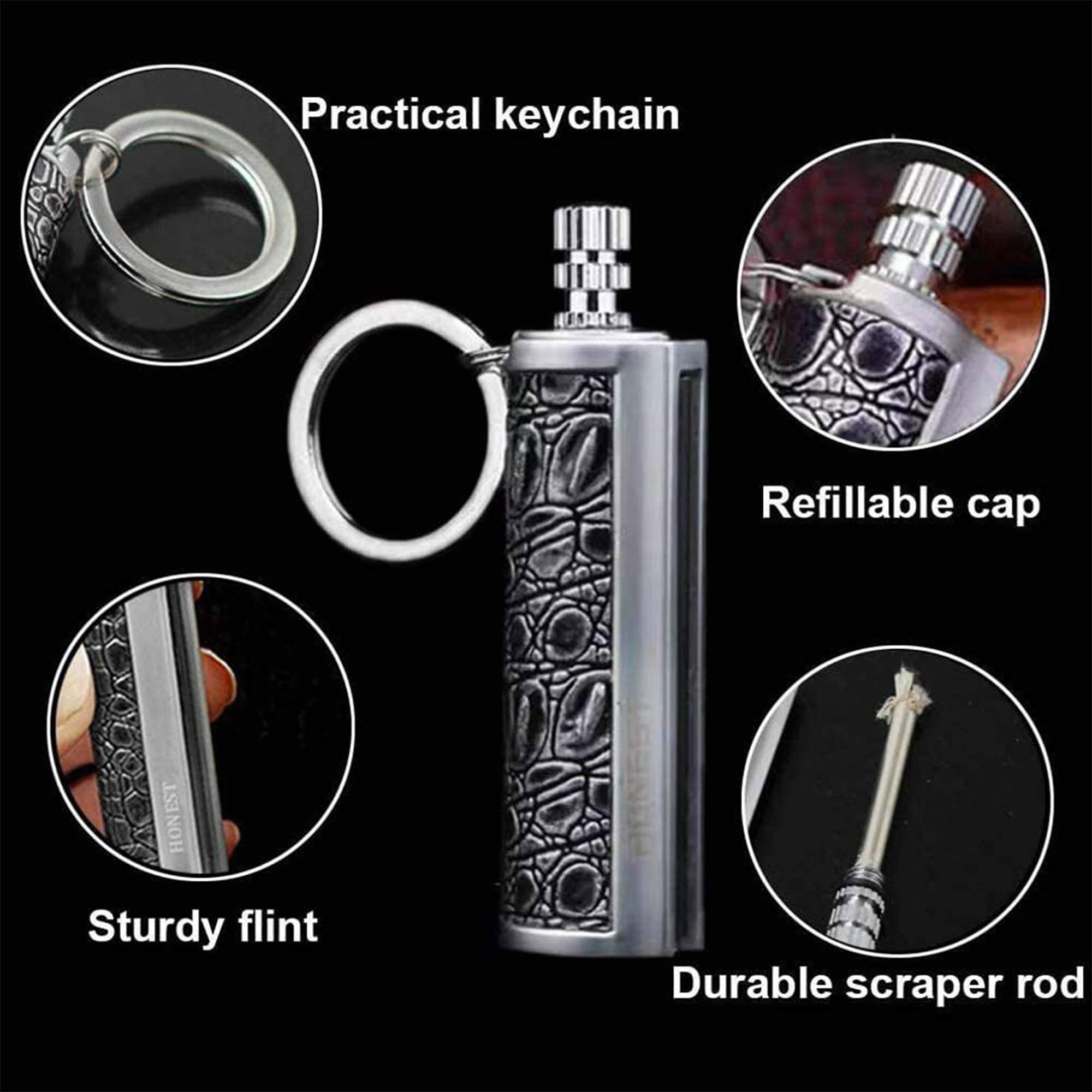 Keychain Flint Metal Matchstick Fire Starter Permanent Match for Emergency Survival Mountaineering Camping Hiking Black XDM 2 Pack Dragons Breath Immortal Lighter Fuel Not Included 