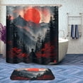 thumbnail image 2 of 4 Pcs Samurai Bathroom Shower Curtain Set with Rugs,Toilet Lid Cover, Bath Mat Oil Painting Japanese Cherry Blossoms Art Shower Curtain with 12 Hooks, Durable Bathroom Decor Set, 2 of 6