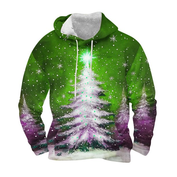 Sudadera con capucha para hombre, informal, con cordón, estampado navideño, deportiva, blusa de poliéster