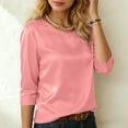thumbnail image 4 of GEWSEY Womens Satin Silk 3/4 Length Sleeve Tunic Tops Trendy Silky Round Neck Business Casual Shirt Dressy Blouses (Pink, XXL), 4 of 9