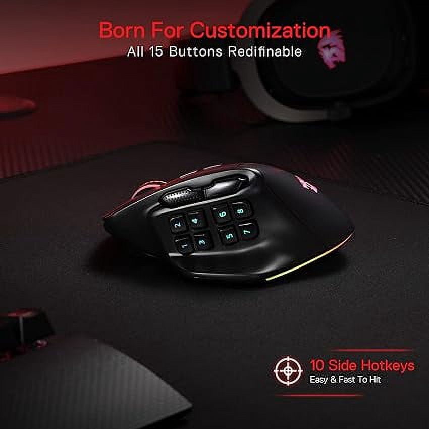Redragon M811 PRO Wireless MMO Gaming Mouse, 15 Programmable Buttons RGB