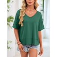 thumbnail image 6 of Womens Summer V Neck T Shirts Casual Short Sleeve Flowy Tops Cute Loose Fit Basic Tees Dark Green M, 6 of 8