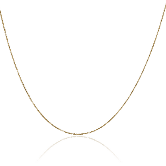 10K Solid Yellow Gold 0.6mm Round Cable Rolo Link Chain Belcher Necklace