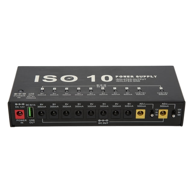 Alimentation pour Pédales de Guitare, Alimentation de Pédale de Guitare 10 Sorties Isolées Protection de Circuit Indicateur LED avec USB pour Multiples Effets