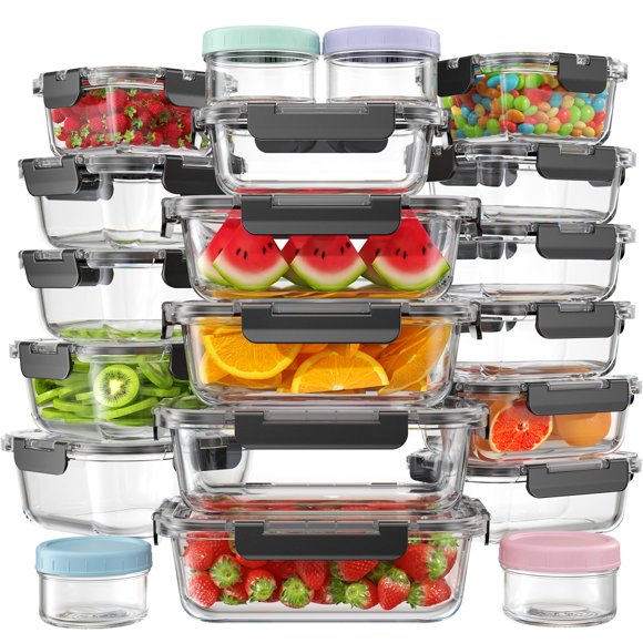 Recipientes de vidrio para almacenamiento de alimentos KEMETHY, 40 piezas, libres de BPA
