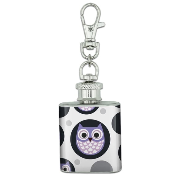 Cute Purple Owl Stainless Steel 1oz Mini Flask Key Chain
