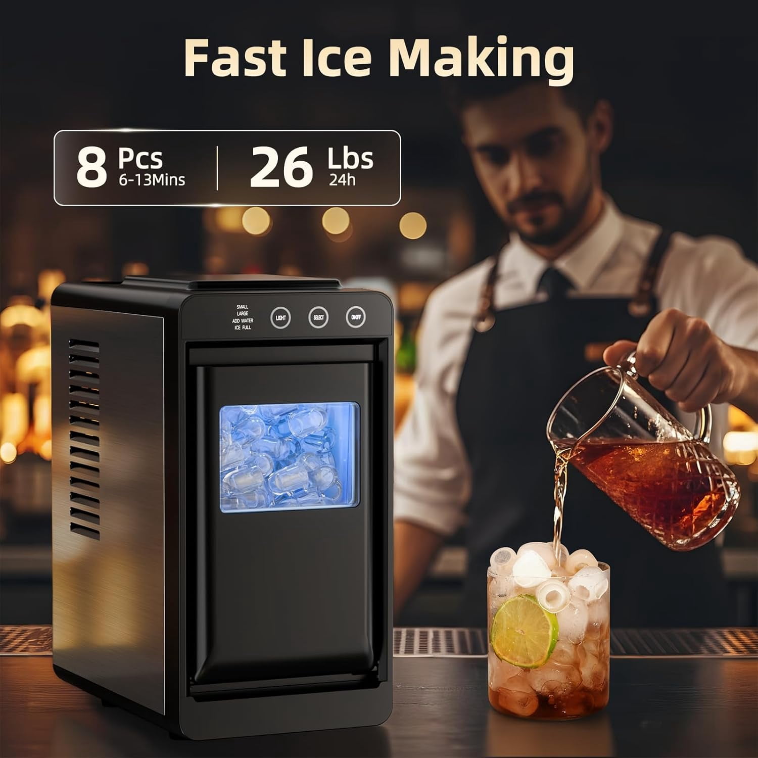 Havato Ice Maker Countertop, 26 lbs/24Hrs, 8 Cubes in 6 Mins,Portable Ice Machine with Self-Cleaning,  Quiet Compact,Black