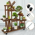 thumbnail image 3 of Wood Plant Stand Indoor Outdoor Plant Display Multi Tier Flower Shelves Stands Garden Plant Shelf Rack Holder in Corner Living Room Balcony Patio Yard with 3 Free Gardening Tools, 3 of 9