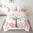 thumbnail image 2 of Feelyou Kawaii Zoon Animal Bedding Comforter Set 7 Pieces, Pink Lion Giraffe Elephant Full Bedding Set, Teen Kid Boy Girl Reversible Fitted Sheet Flat Sheet, Breathable Home Decor, 2 of 7
