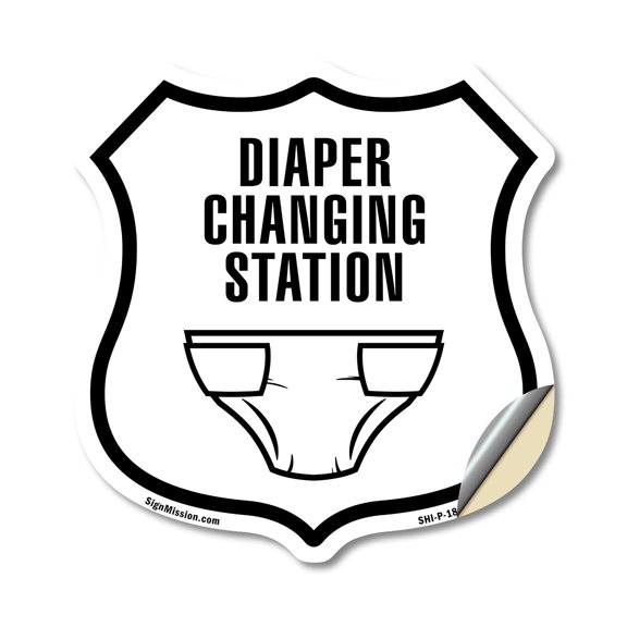 Diaper Changing Station (5 Pack) 4 inch X 4 inch Shield Shaped Heavy Duty 3.2 mil Vinyl Decals Weather Resistant Made in the USA