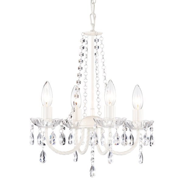 White Chandelier 4Light Crystal Chandelier Light Fixture Girl Chandelier for Bedroom