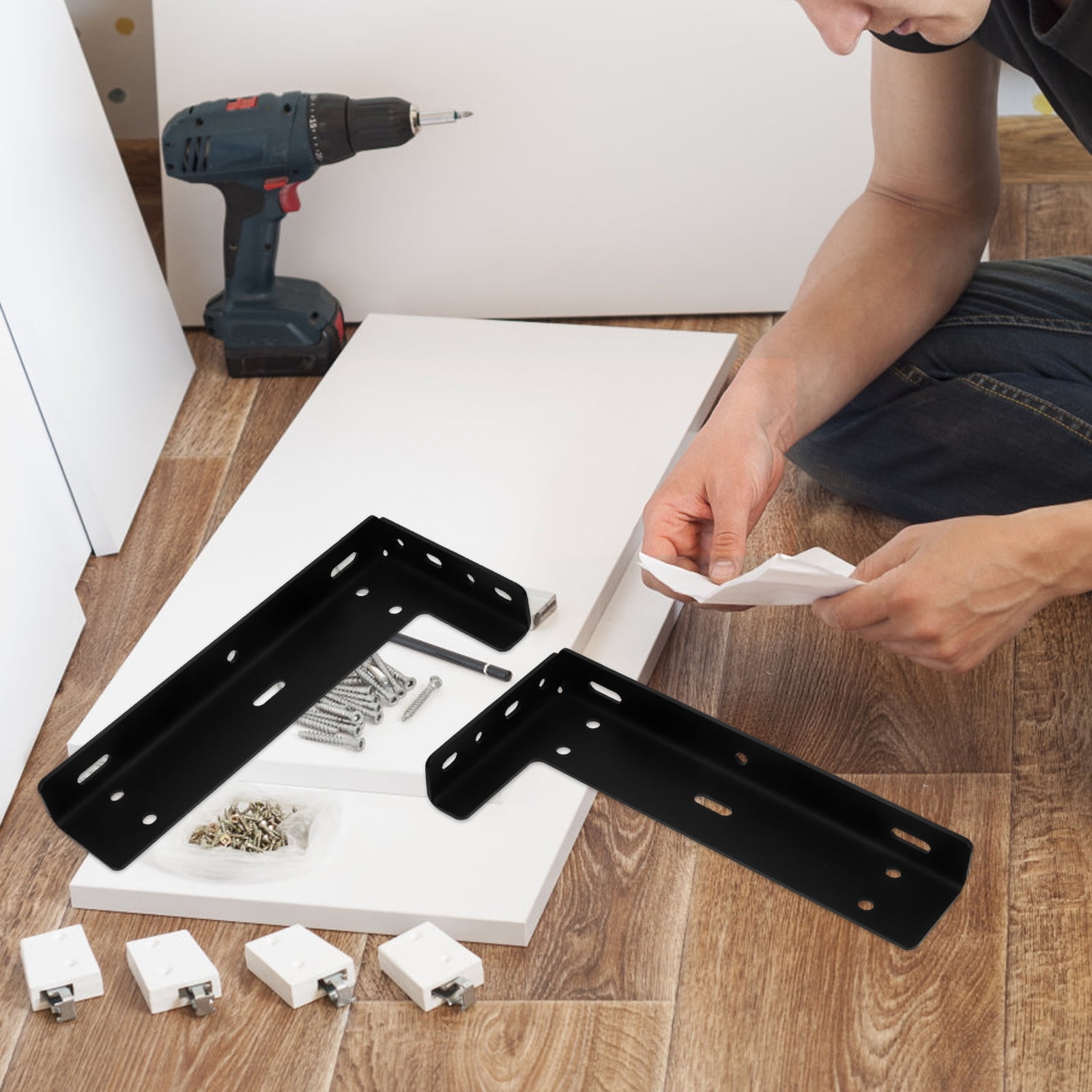 Raindrops 2-Pack Heavy Duty Metal L Brackets for Floating Shelves, Decorative Wall Shelf Supports in Black for Kitchen, Nursery, Mantel